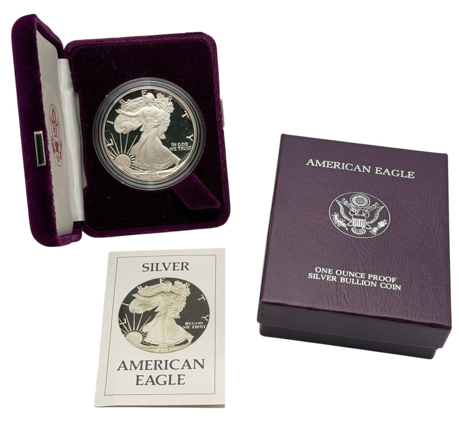 1986-S American Eagle Proof 999 Fine Silver $1 Dollar 1ozt Bullion Coin w/ US Mint Box COA
