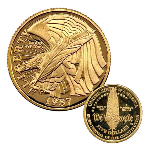 1987-W Gold $5 US Constitution Commemorative Proof Coin West Point Mint