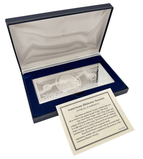 Large 4ozt .999 Fine Silver Proof Bar $100 Franklin Bullion