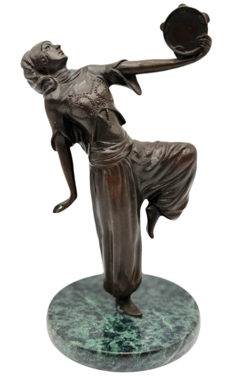 Antique Art Deco Bronze Dancer Sculpture on Marble Base