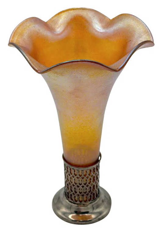 Antique Art Nouveau Iridescent Favrile Glass Trumpet Vase