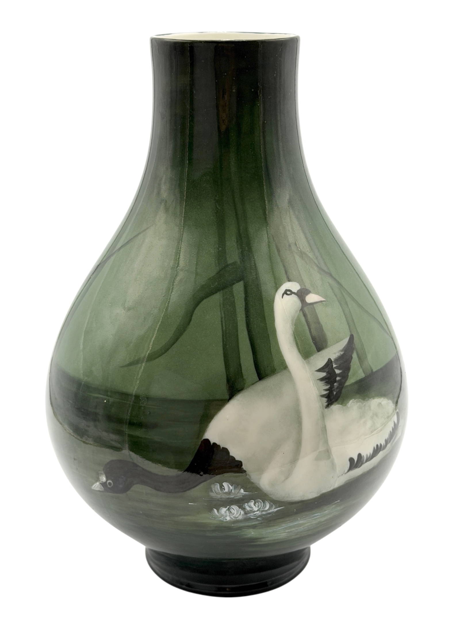 American Belleek Swan Hand Painted Cabinet Vase