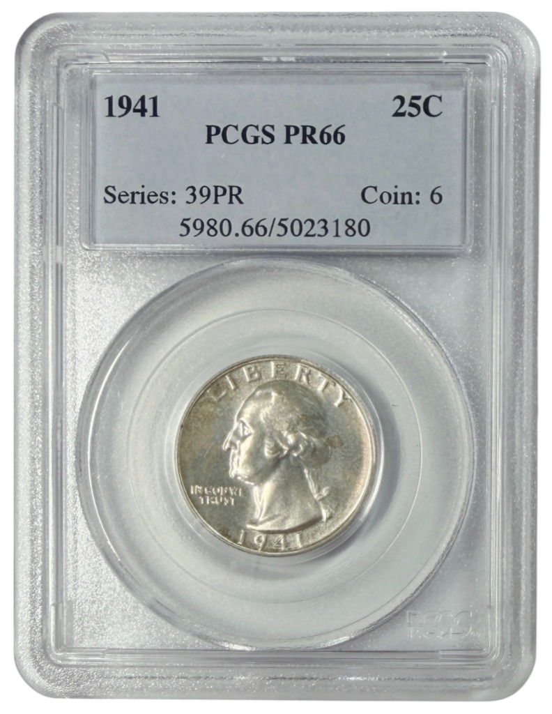 Certified 1941 Washington Quarter PCGS PR66 Coin in Slab