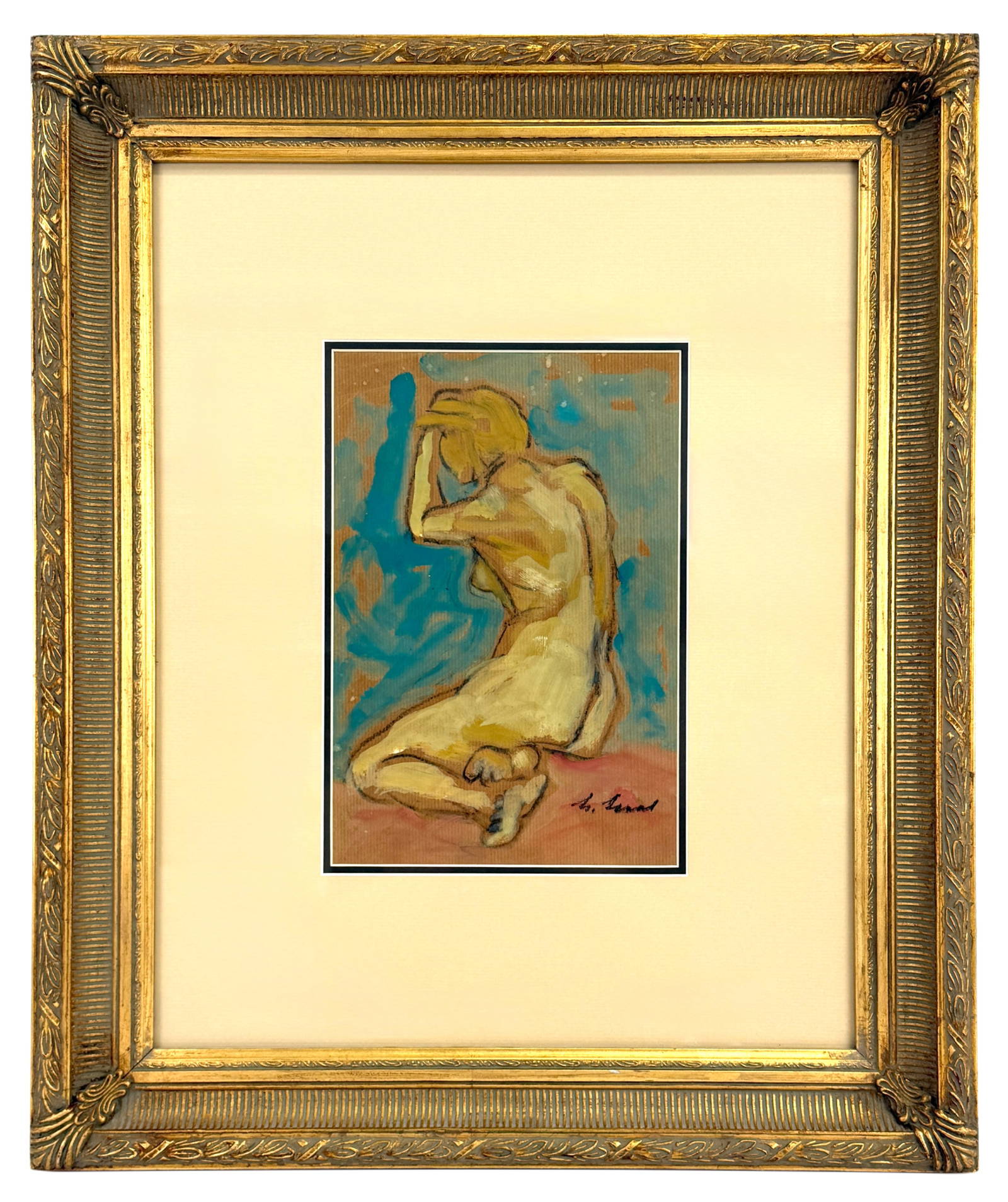 French Mystery Artist - Figural Nude Woman Oil Pastel