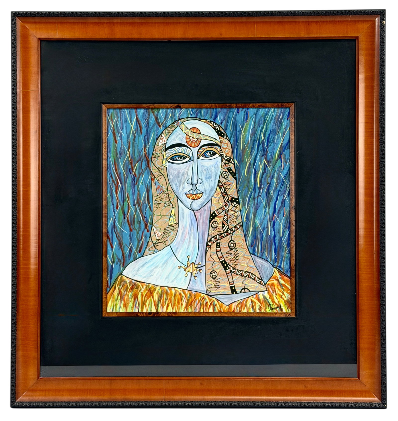 Listed Artist H. Redondo 1991 Vintage Acrylic on Panel Portrait