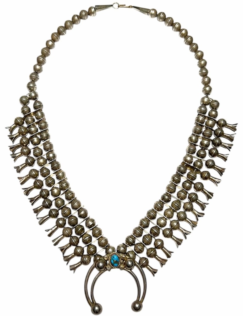 Vintage Native American Squash Blossom Sterling Silver Necklace