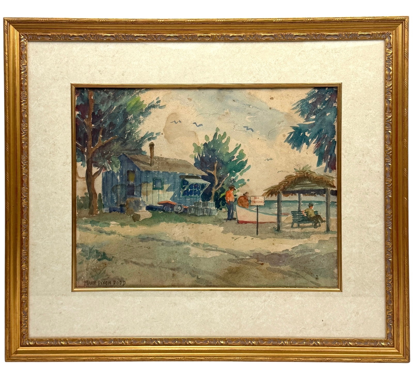 Mark Dixon Dodd Harbor Scene Watercolor Painting