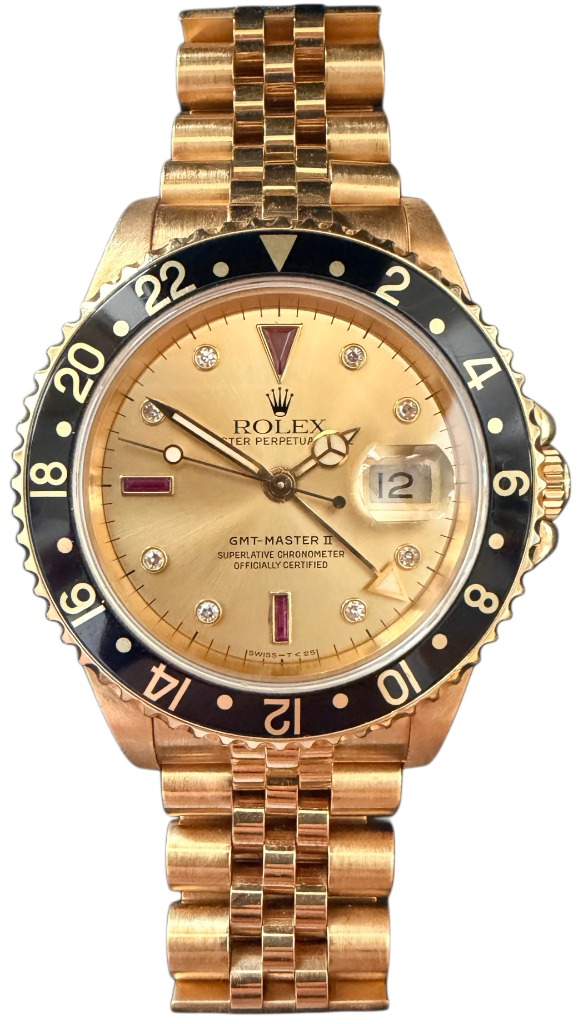 Vintage Rolex GMT-Master II 18k Yellow Gold Luxury Watch with Jubilee Bracelet